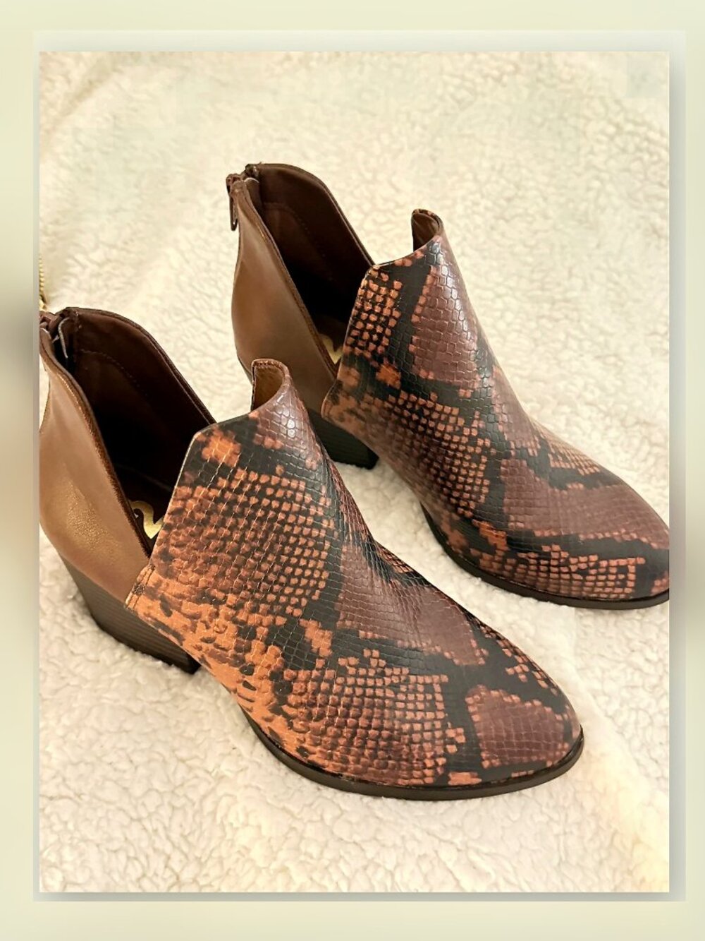 Snake Skin Pattern Brown Leather Boots